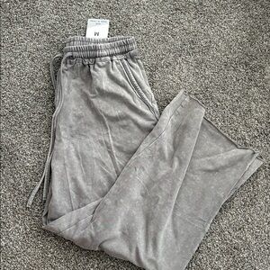 Gray Wide-Leg High Waist Sweat Pants